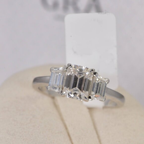 Certified 3.5 tcw Emerald Cut Moissanite Engagement Ring 925 - Picture 7 of 7